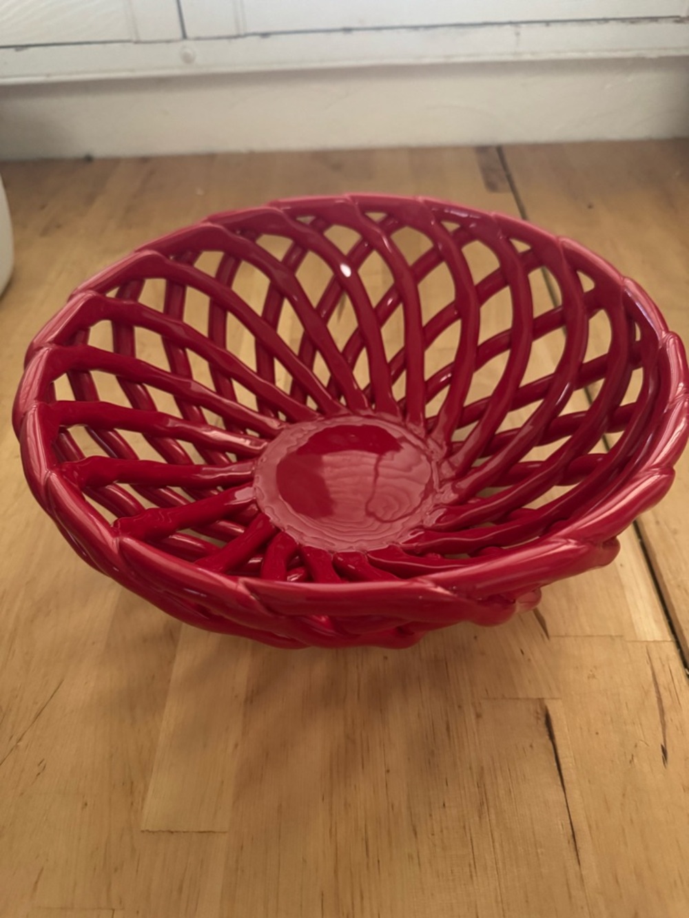Pier 1 Red Ceramic Open-Weave Decorative Bowl